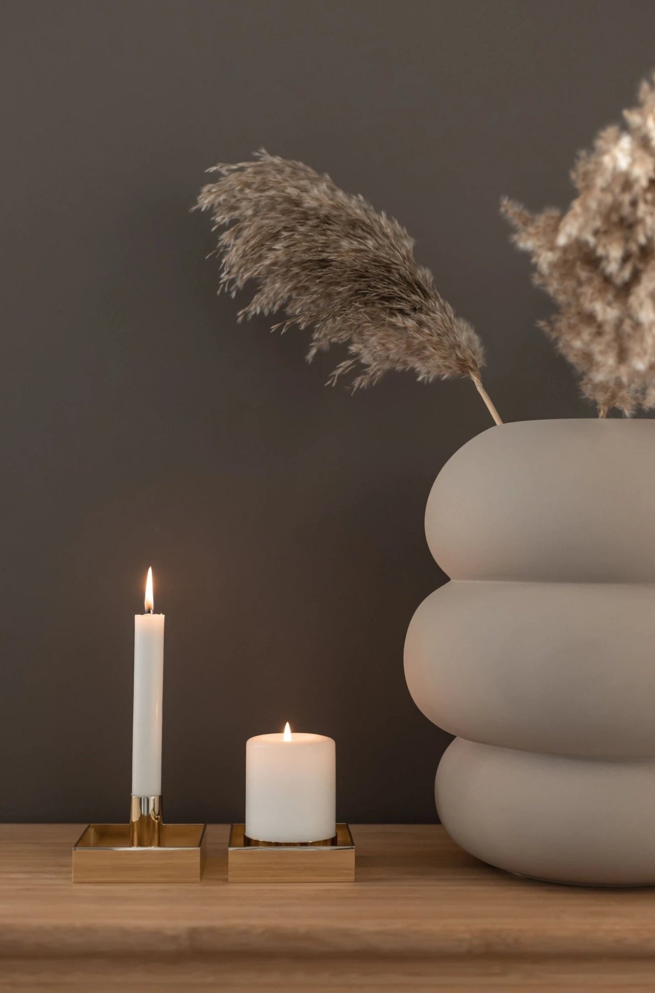 Malling Living Edge Block Candlestick, Brass Polished