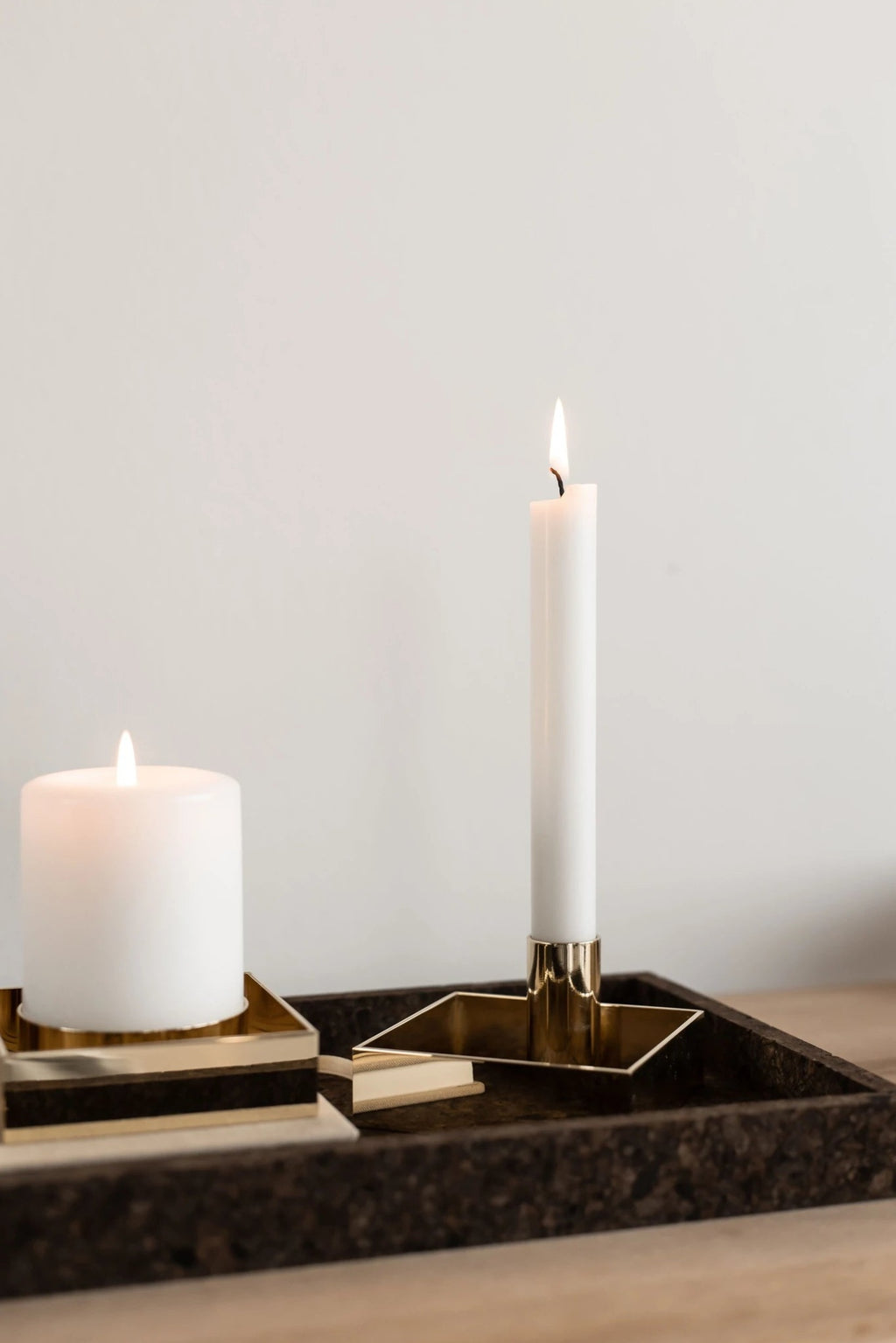 Malling Living Edge Block Candlestick, Brass Polished