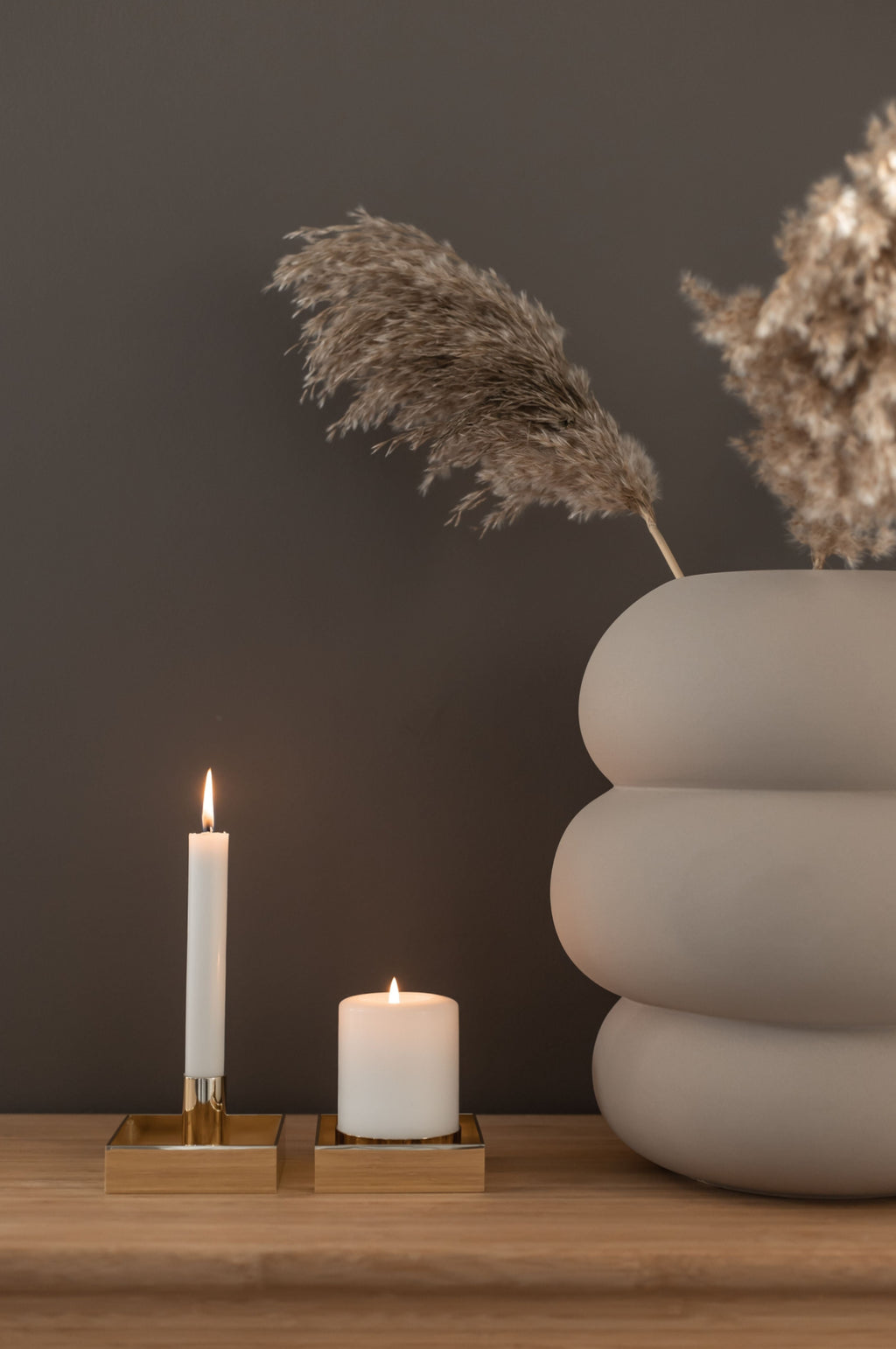 Malling Living Edge Block Candlestick, Brushed Brass