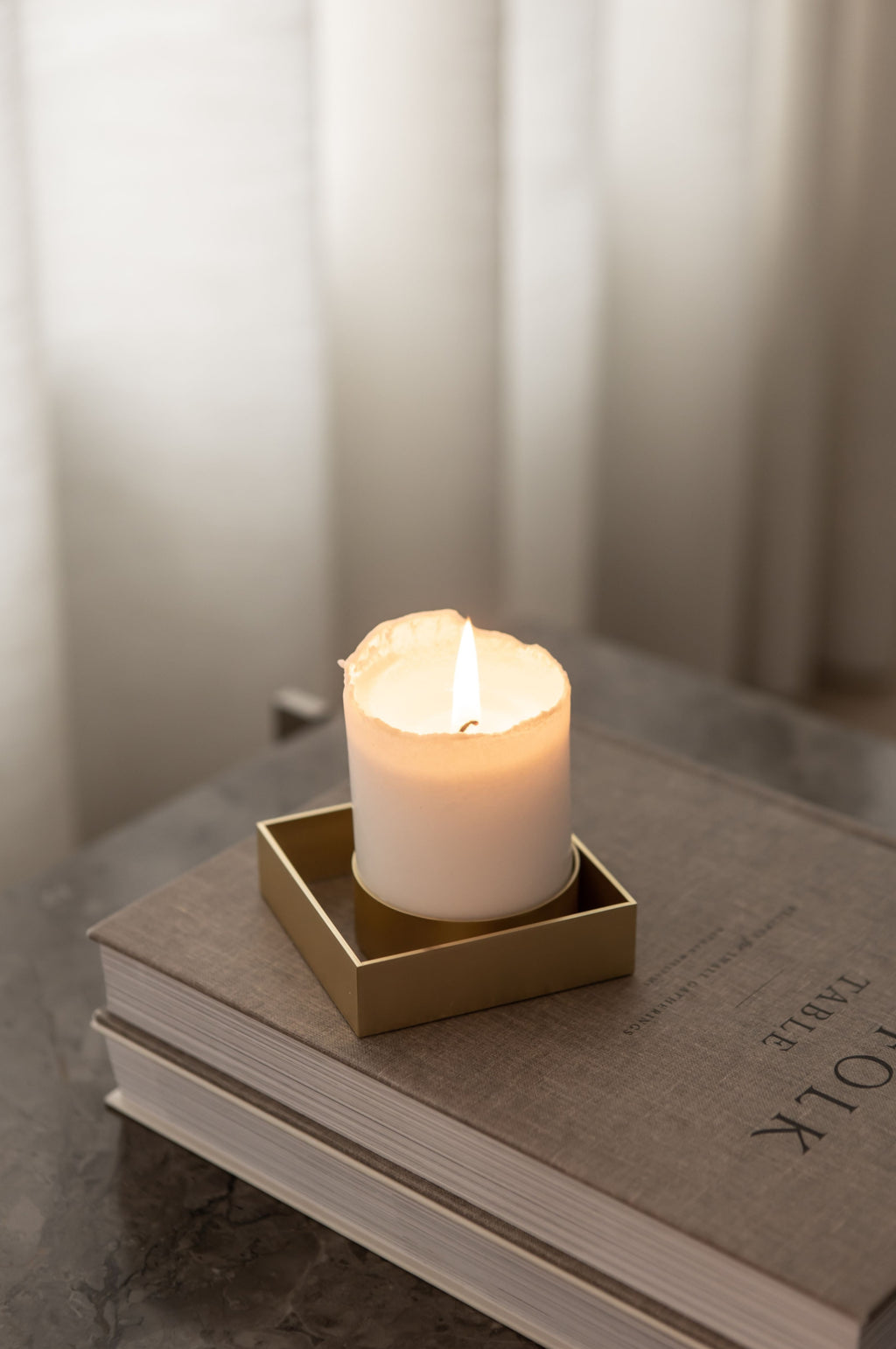 Malling Living Edge Block Candlestick, Brass Polished