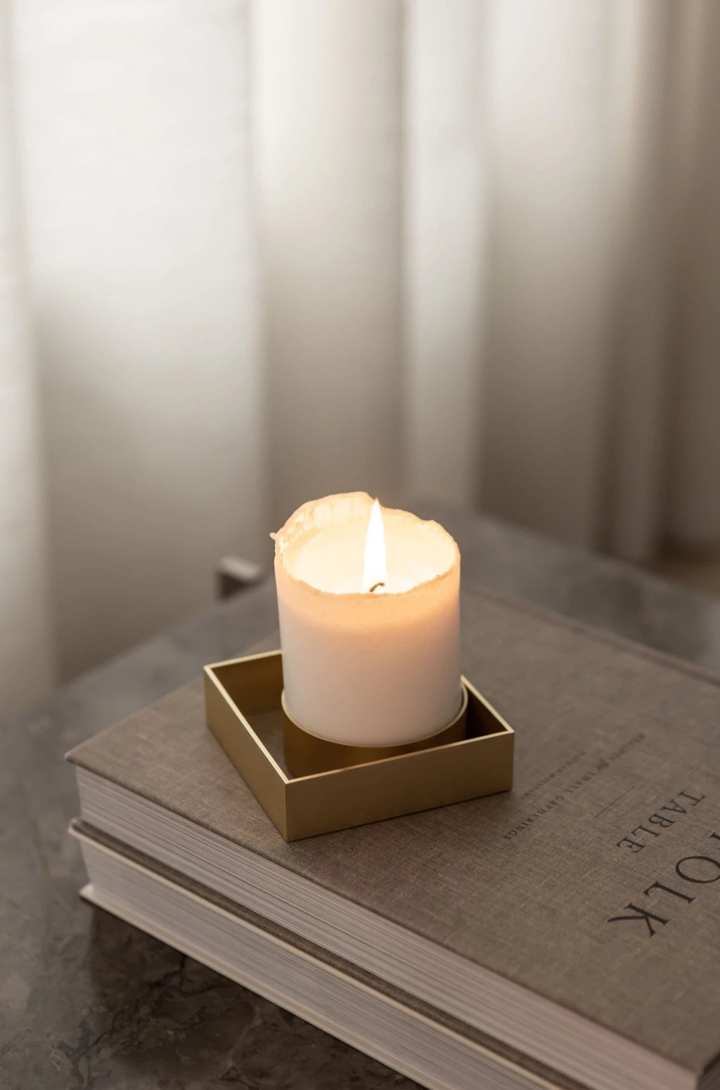 Malling Living Edge Block Candlestick, Brushed Brass