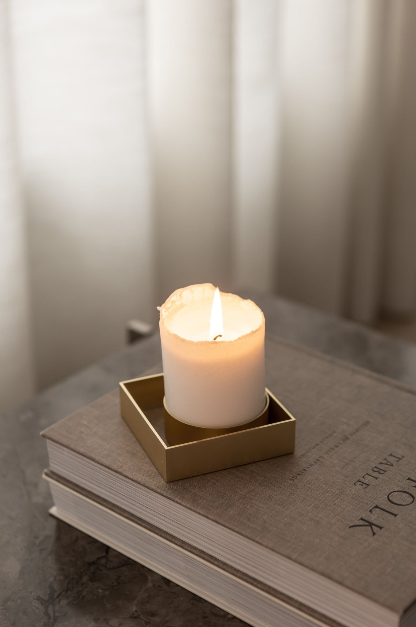 Malling Living Edge Block Candlestick, Brushed Brass