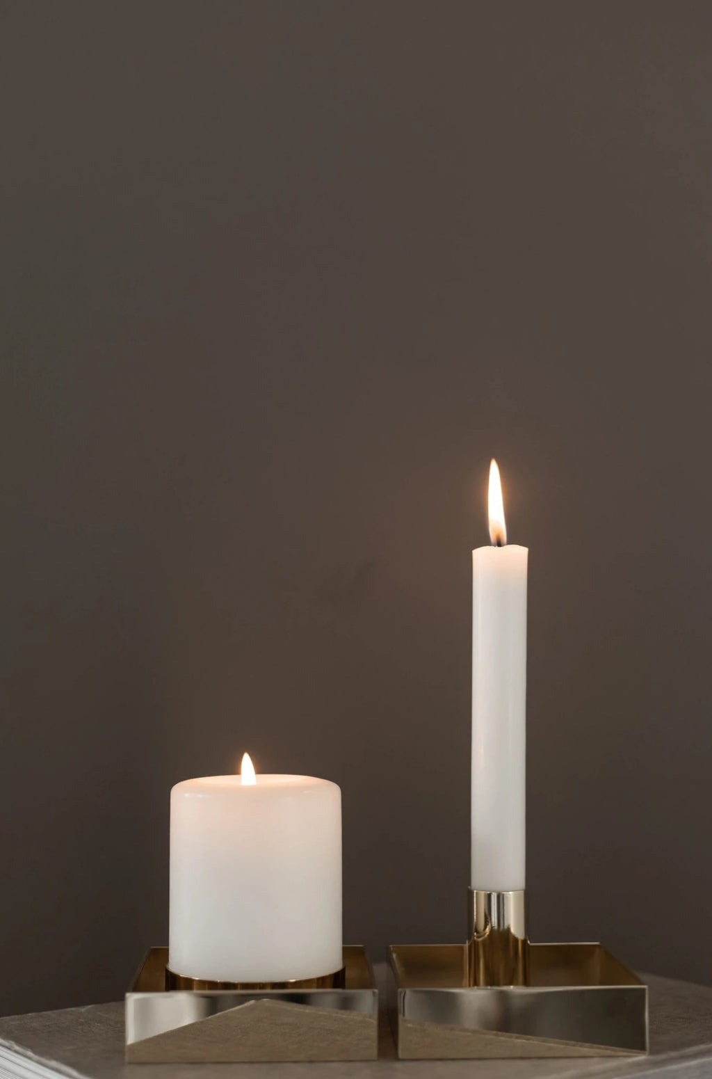 Malling Living Edge Block Candlestick, Brass Polished