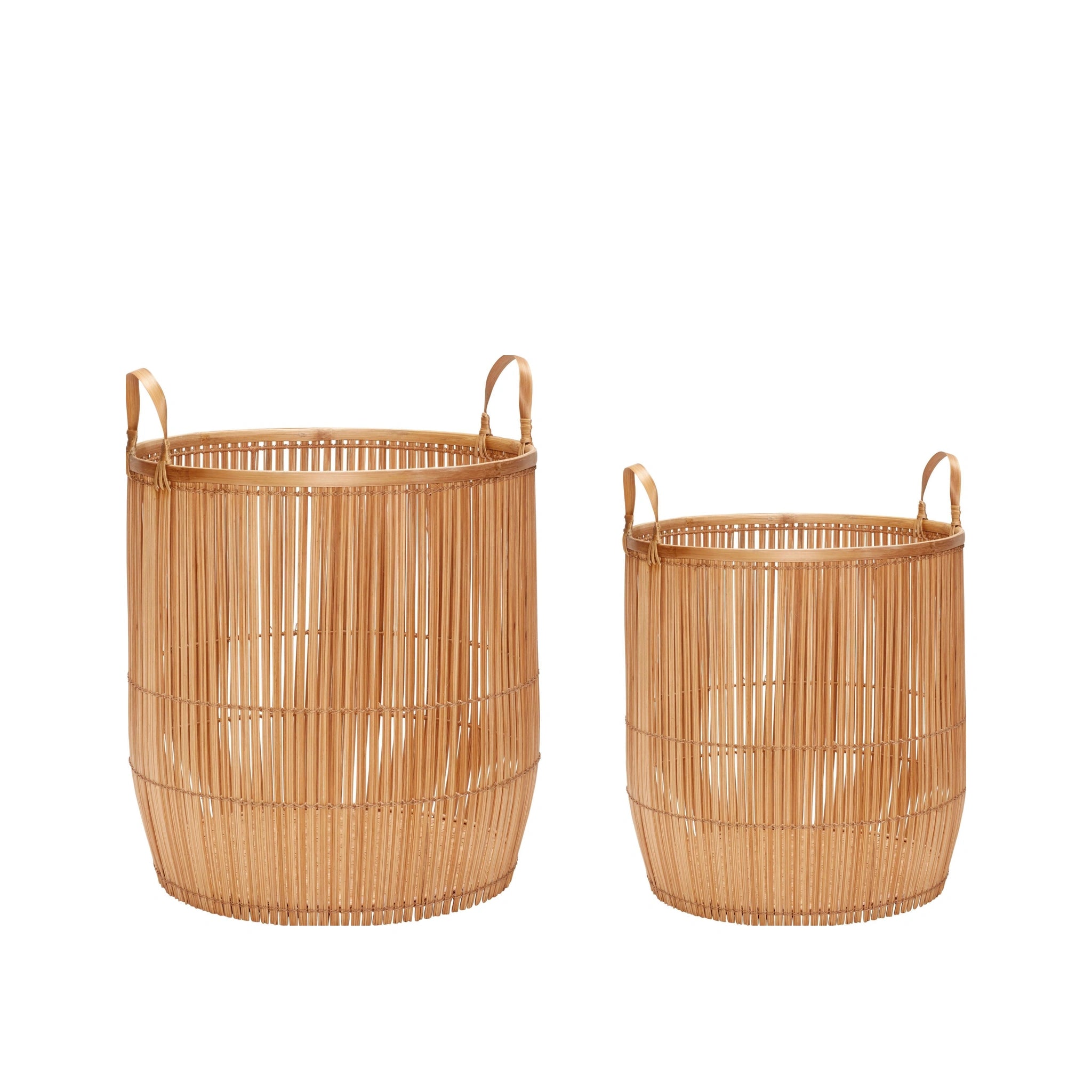 Hübsch Vantage Korb M Handle Round Bamboo Natural S/2