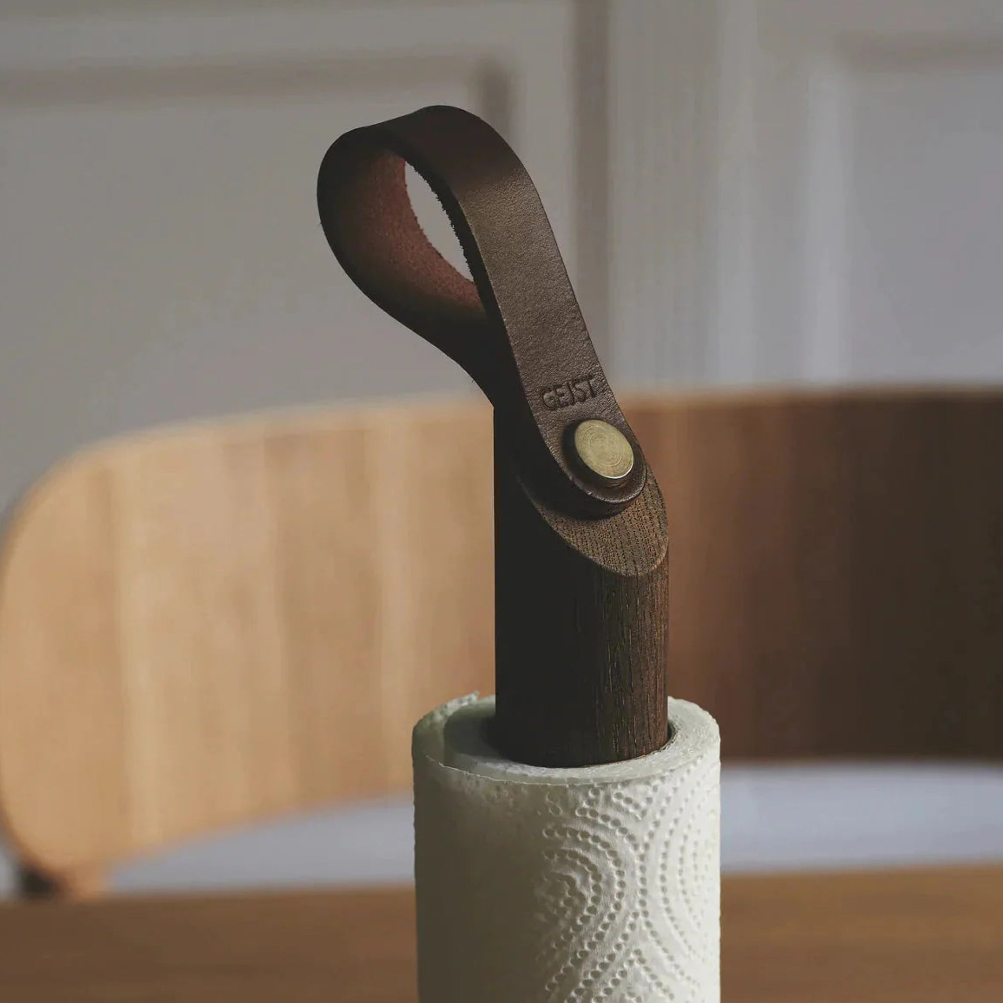 Gejst Grab Smoked Oak Kitchen Roll Holder - Stylish Paper Towel Rail