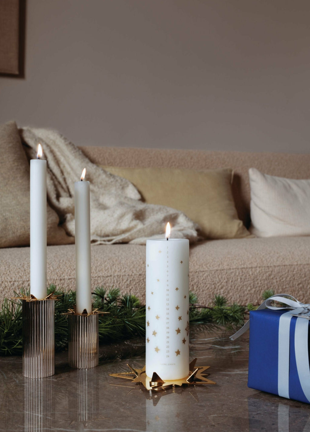 Georg Jensen Classic Christmas Star Candle Holder For Block Candles, Gold Plated