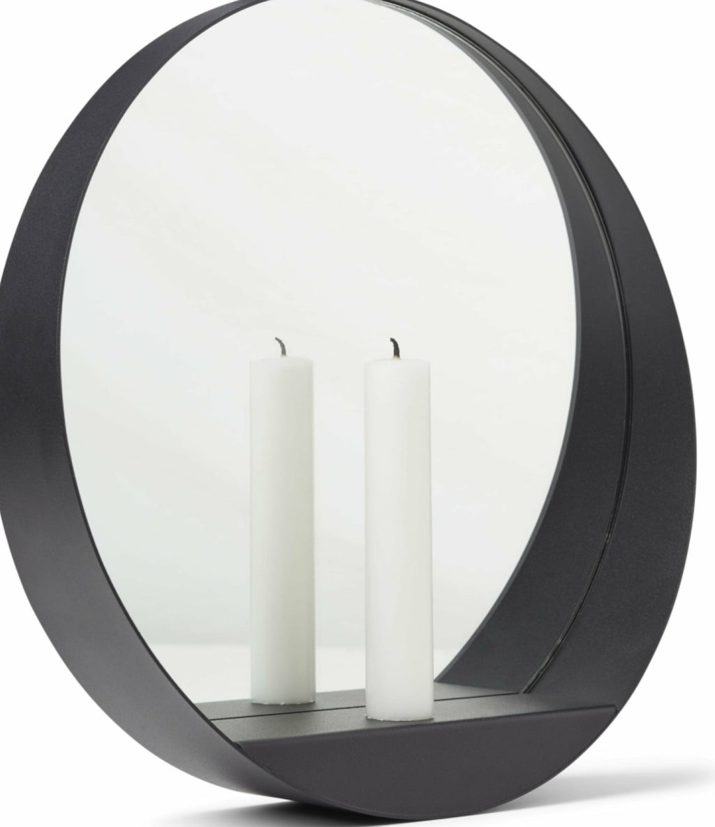 Gejst Glim Round Wall Candle Holder Mirror 28cm - Black Steel Hygge