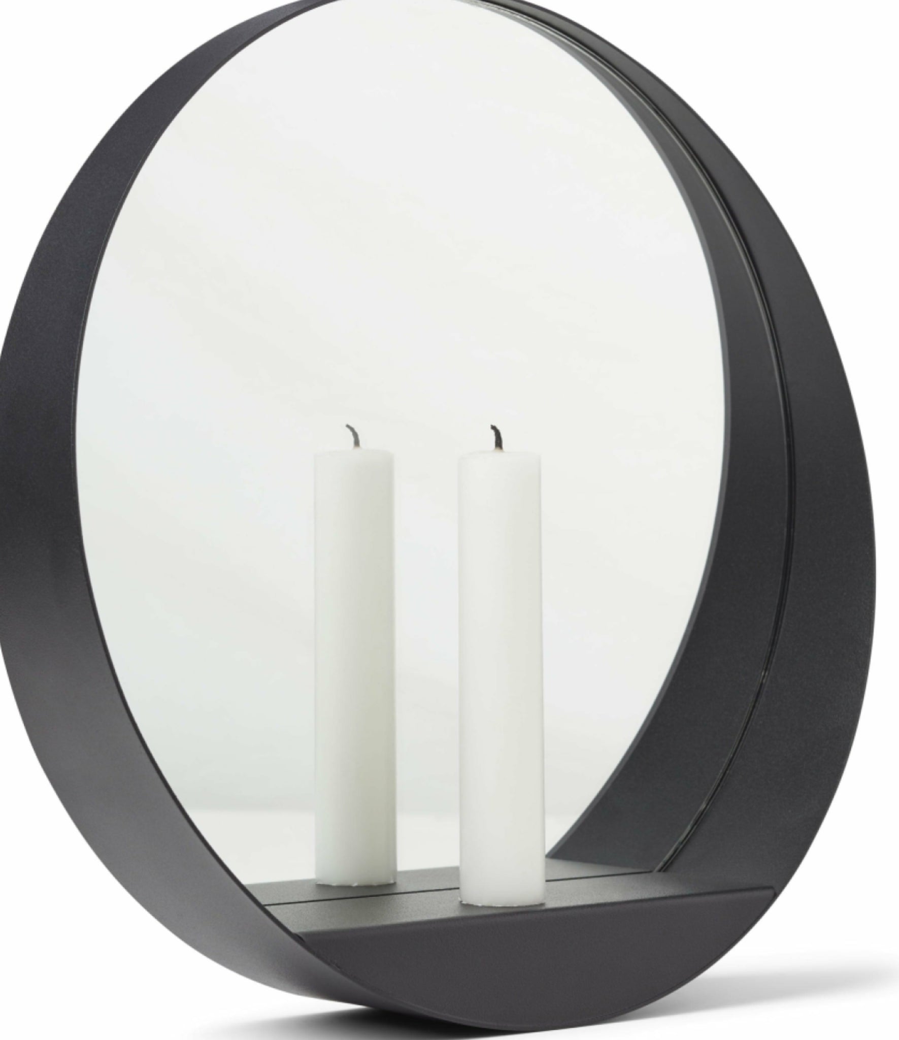Gejst Glim Round Wall Candle Holder Mirror 28cm - Black Steel Hygge