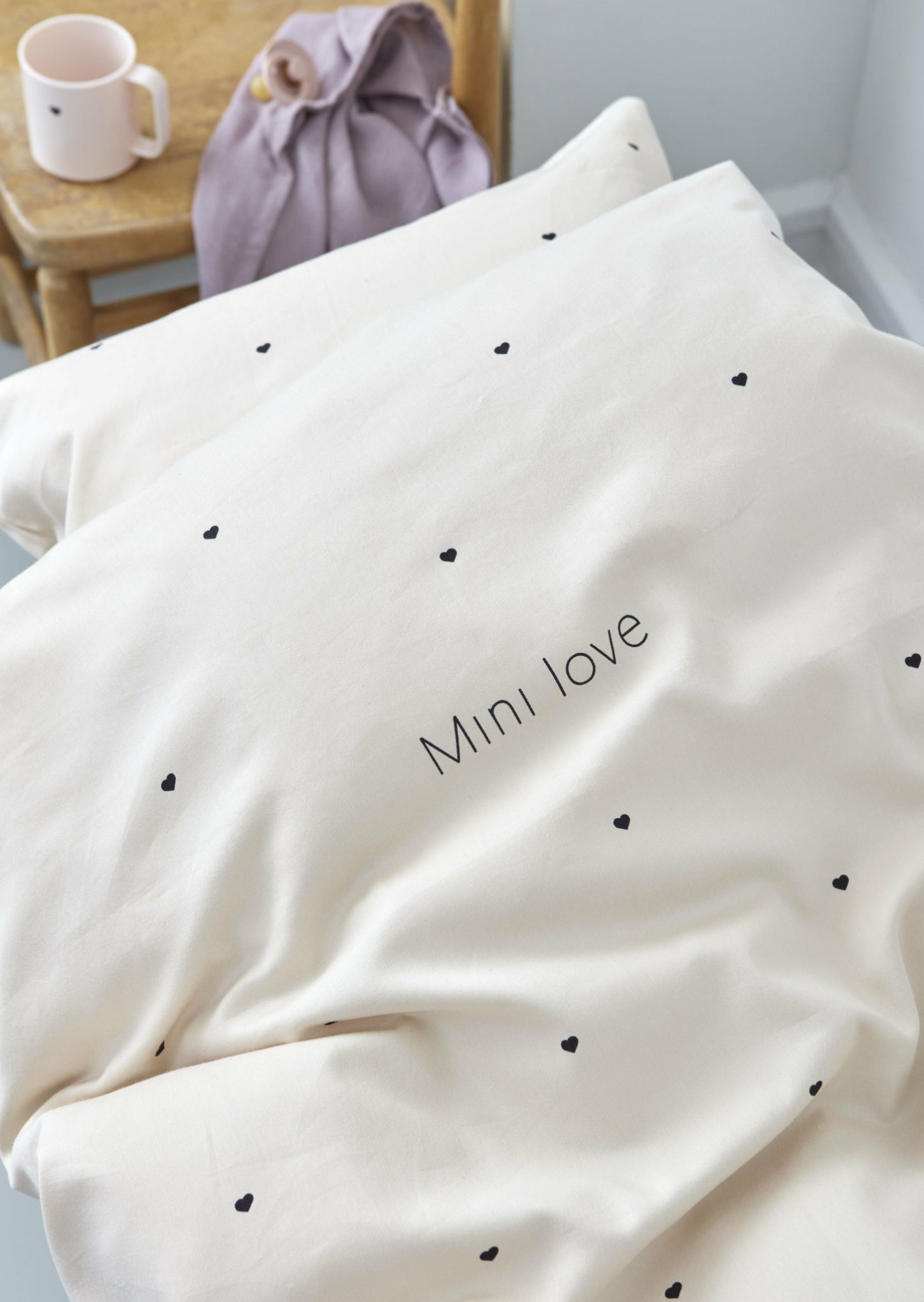 Design Letters Mini Love Baby Pillow and Duvet Covers 70x100 cm, beige