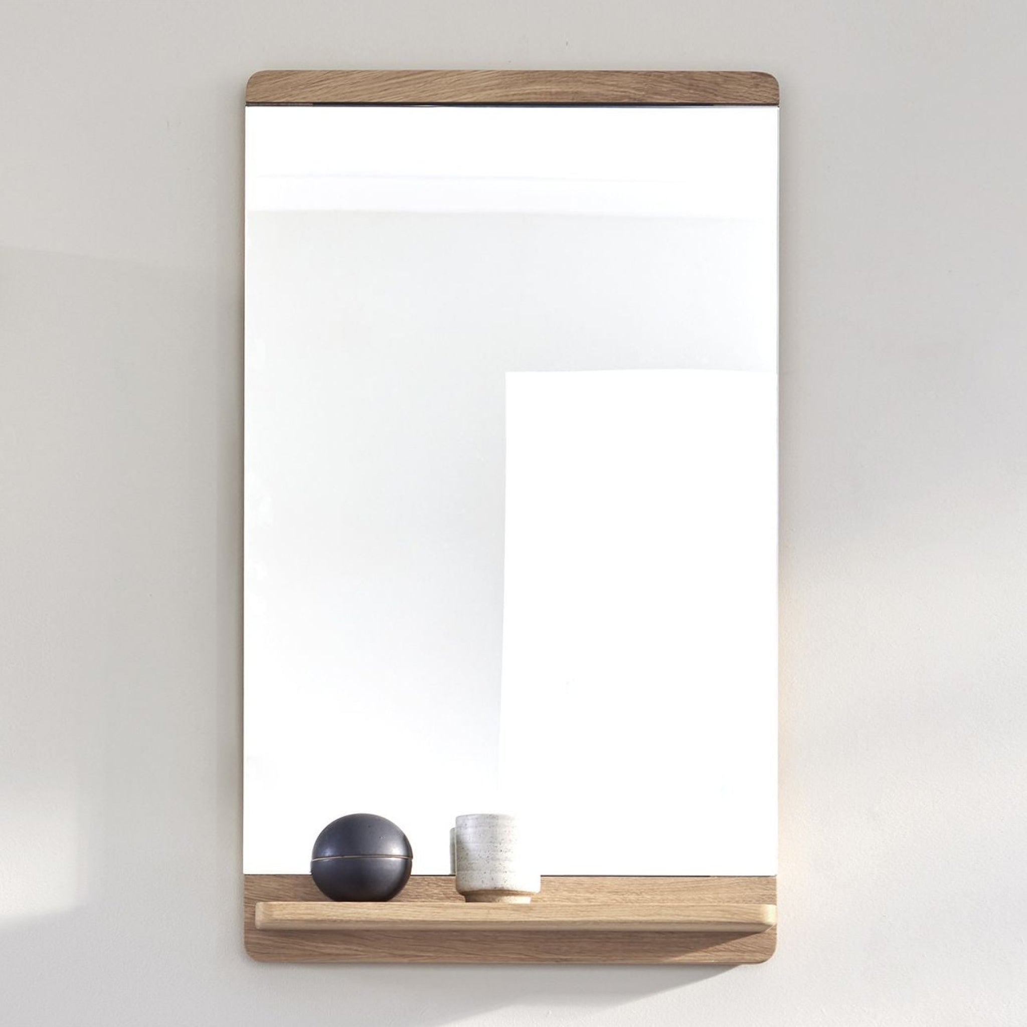 Form & Refine Rim Wall Mirror with Shelf — White Oak Infinity Glass