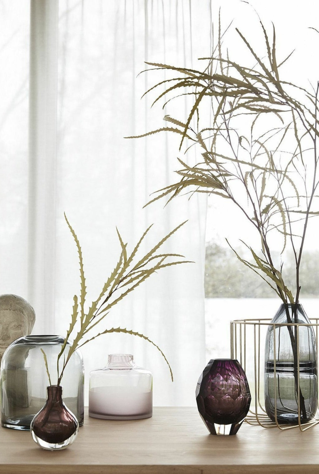 Hübsch Smoky Grey Dome Vase Set of 2 - Handmade Glass Decor for Flowers