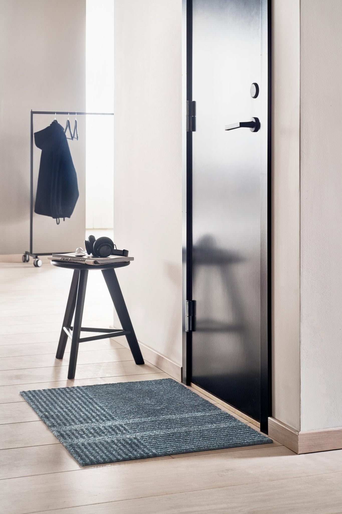 Heymat Løype Stormy Blue Doormat 85x250 cm – PET/Nitrile Runner Grey/Beige