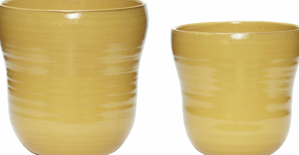 Hübsch Care Ceramic Yellow Pot Set of 2 - Stylish Home Decor Planters