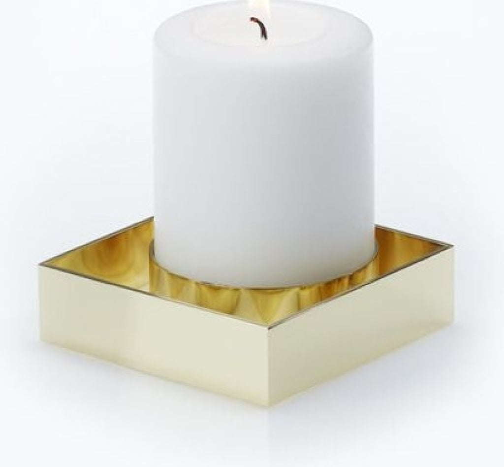 Malling Living Edge Block Candlestick, Brass Polished