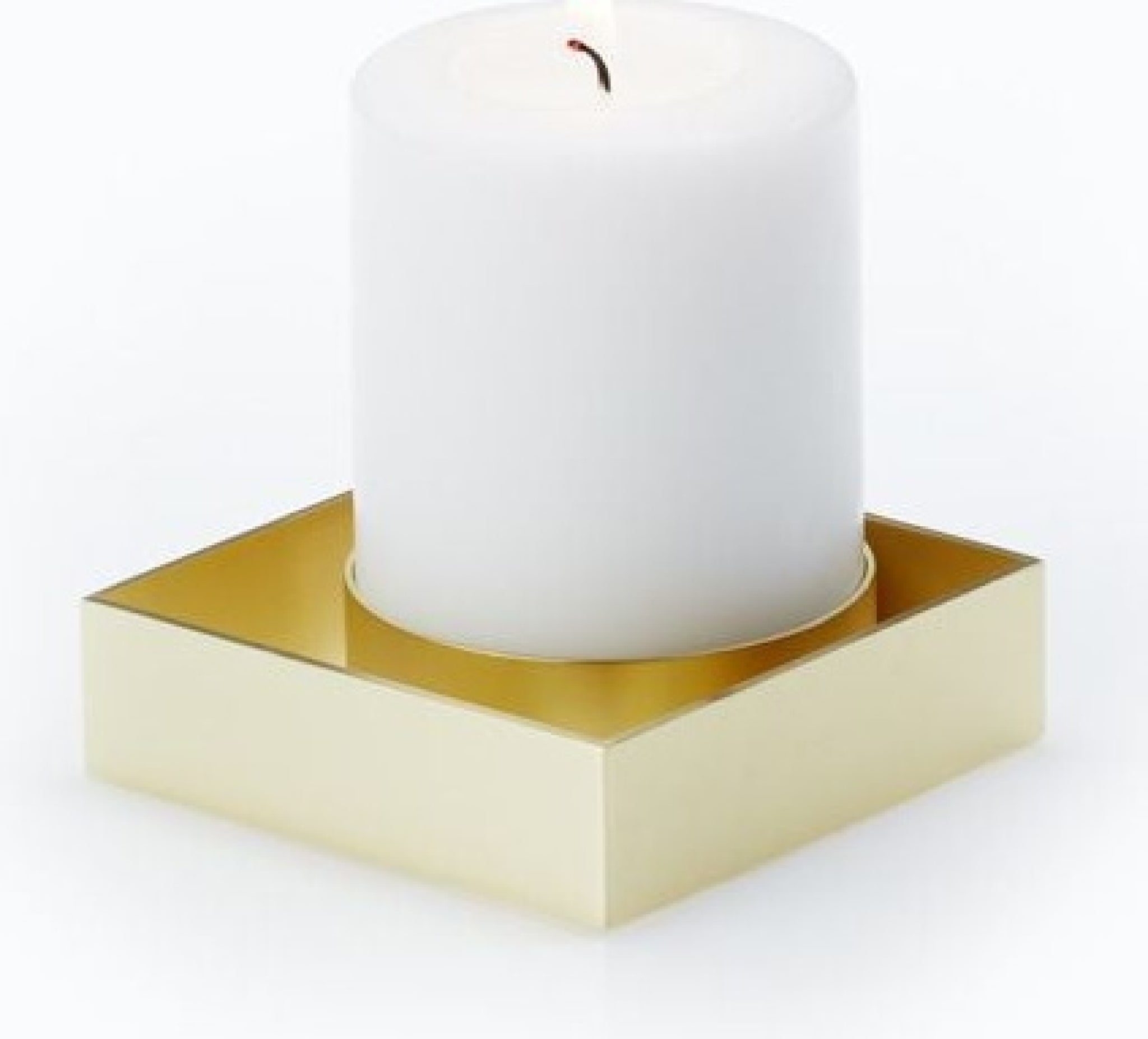 Malling Living Edge Block Candlestick, Brushed Brass