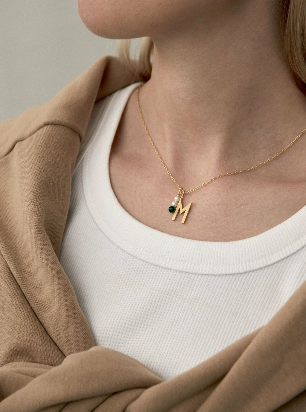 Design Letters Pearl Stick Charm 4 mm Pendant Gold Plated, Malachite Green