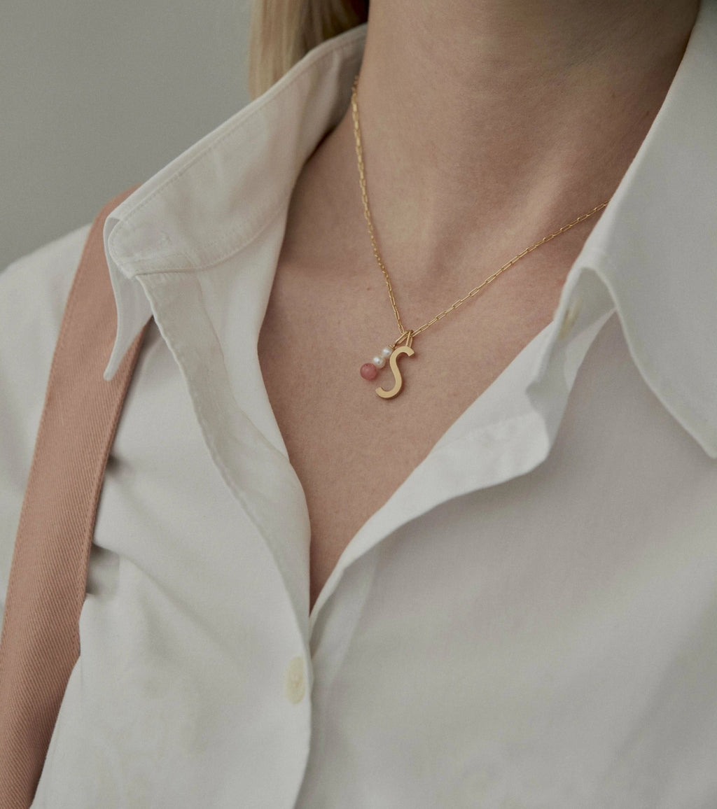 Design Letters Pearl Stick Charm 4 mm Pendant Gold Plated, Red Chrosite