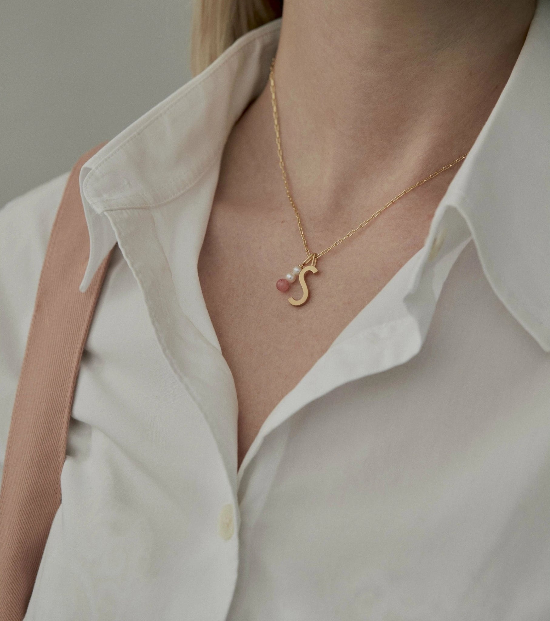 Design Letters Pearl Stick Charm 4 mm Pendant Gold Plated, Red Chrosite