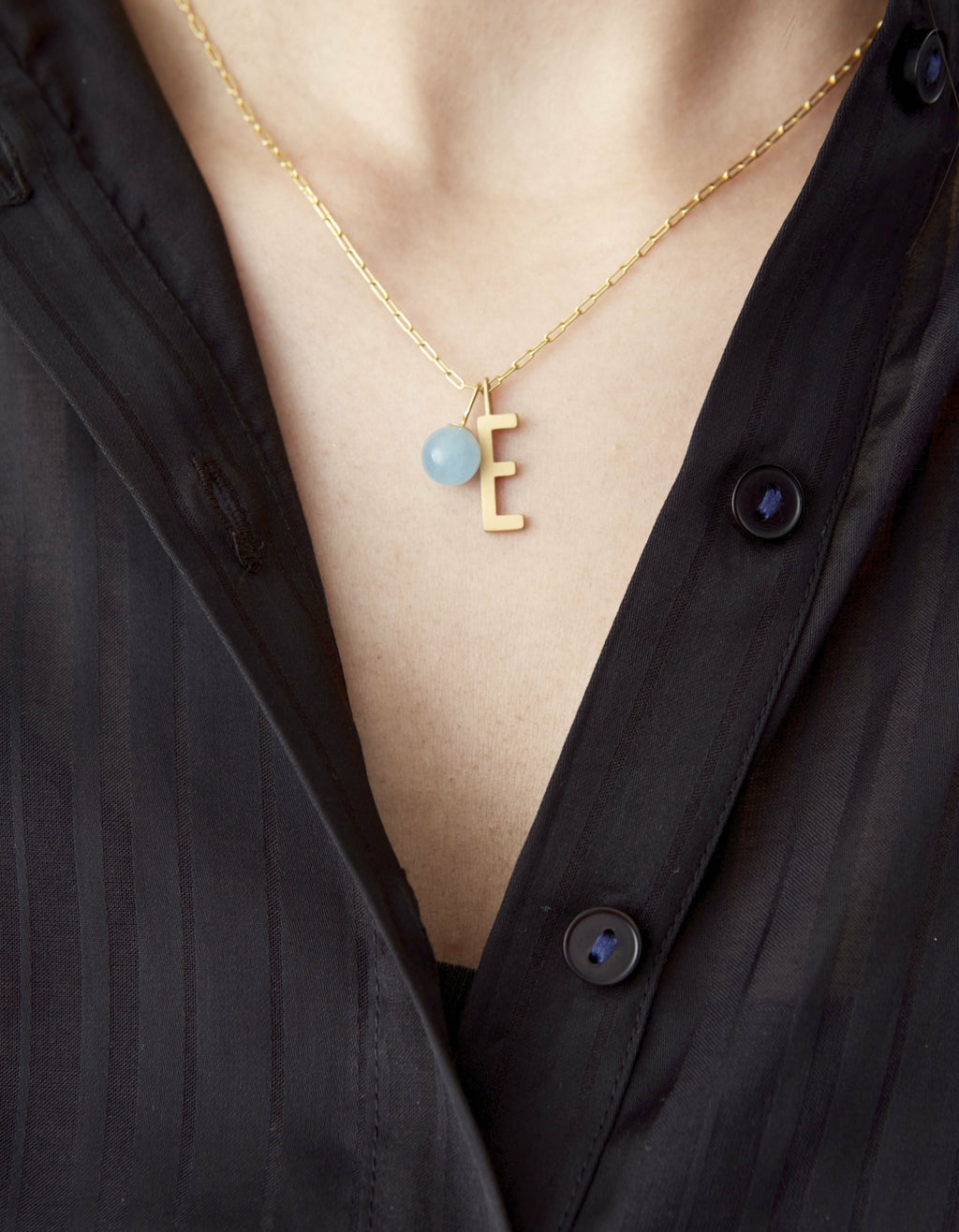 Design Letters Stone Drop Pendant 8mm 18k Gold Plated Silver, Aquamarine