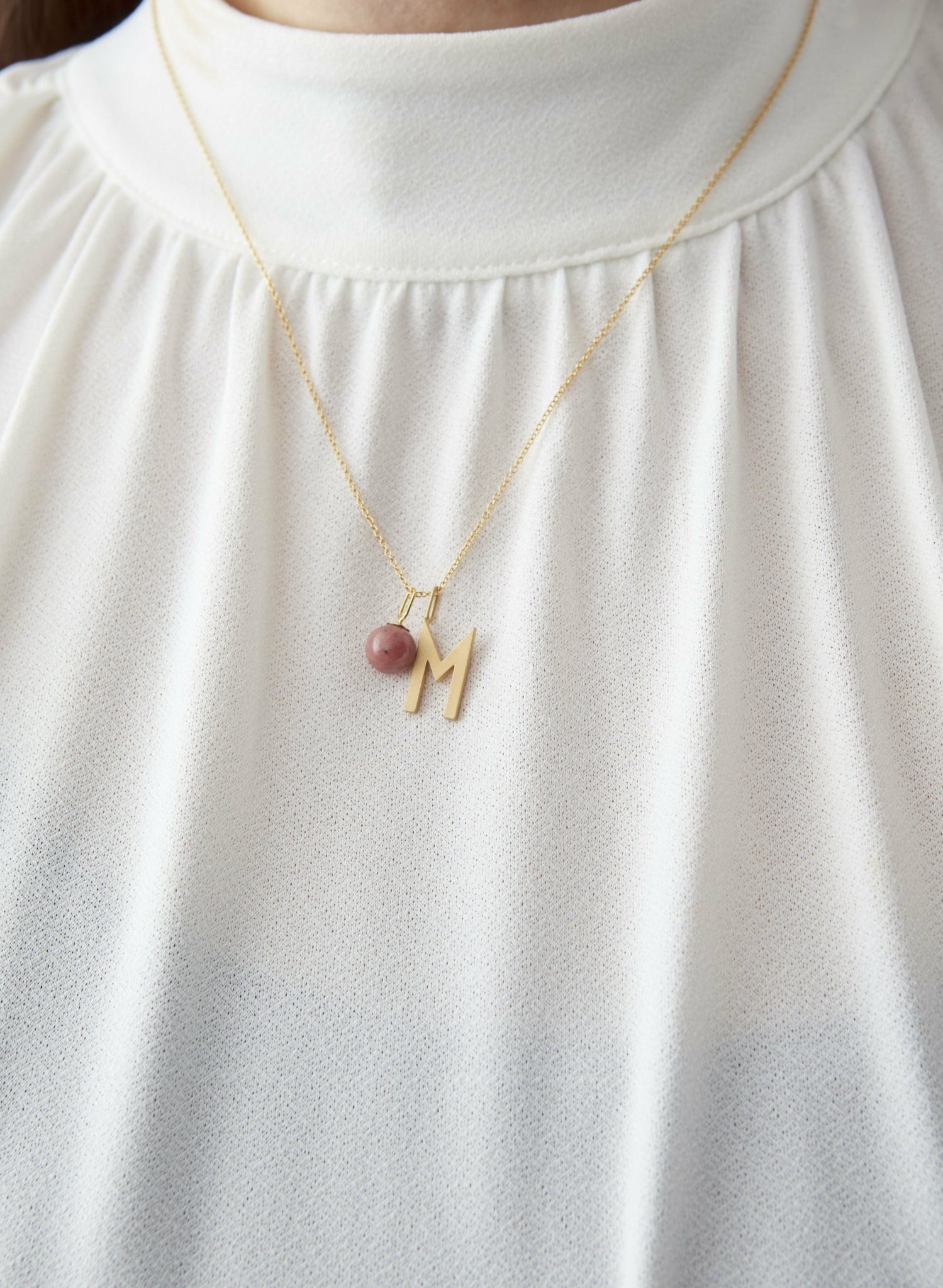 Design Letters Stone Drop Pendant 8mm 18k Gold Plated Silver, Red Chrosite