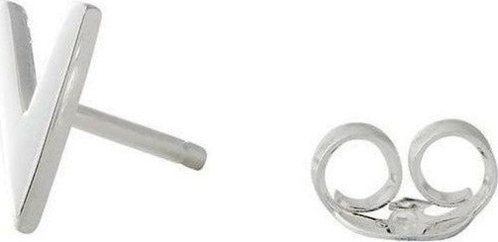 Design Letters Earring with Letter, Silver, V