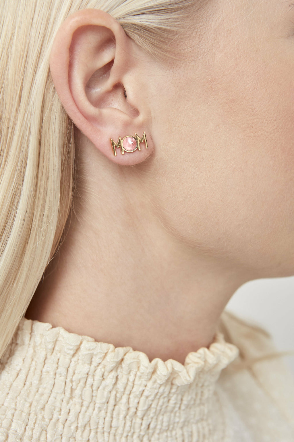 Design Letters Great Mom Earrings Set of 2 18k Gold Plated, Red Chrosite