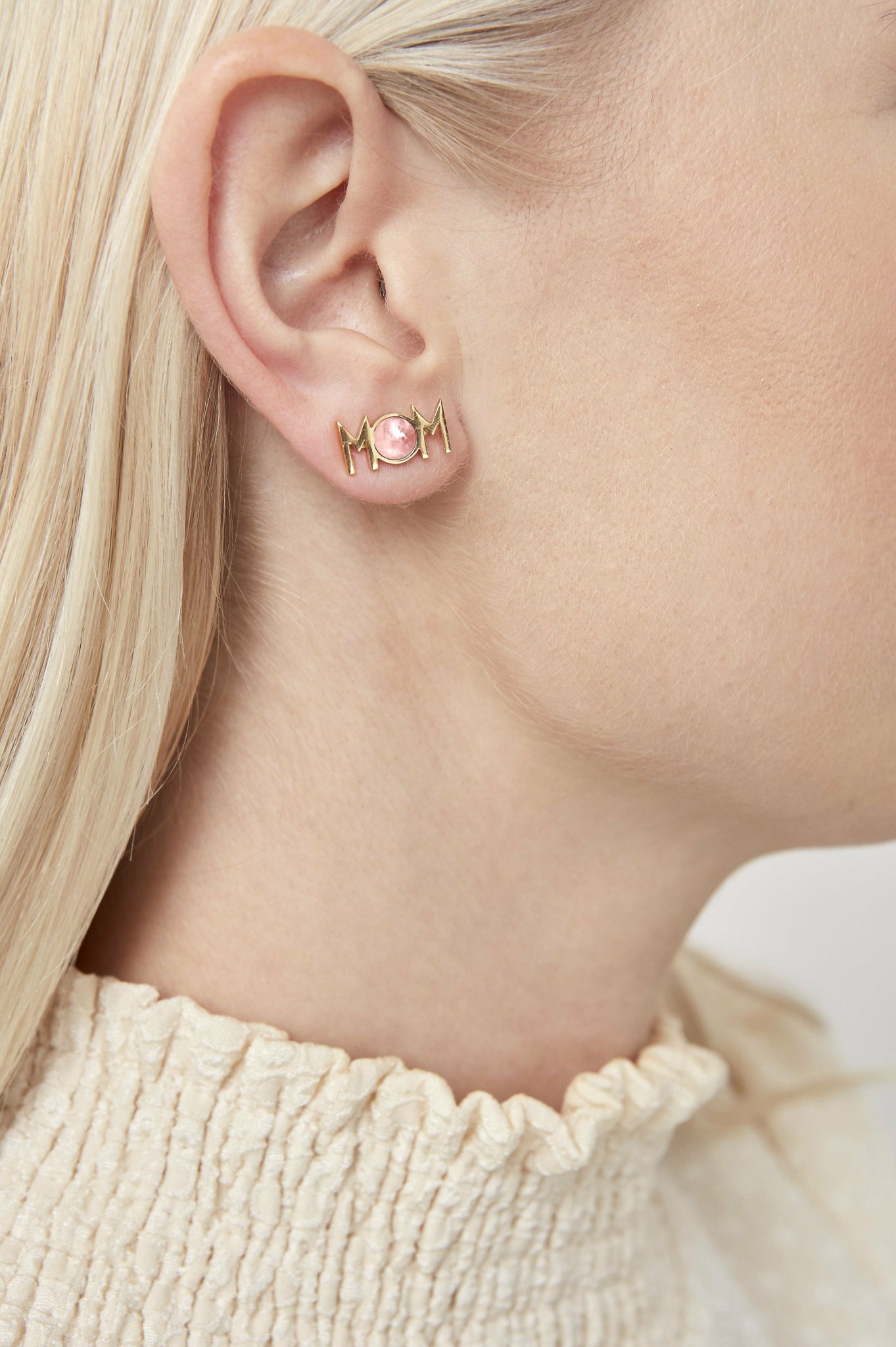 Design Letters Great Mom Earrings Set of 2 18k Gold Plated, Red Chrosite