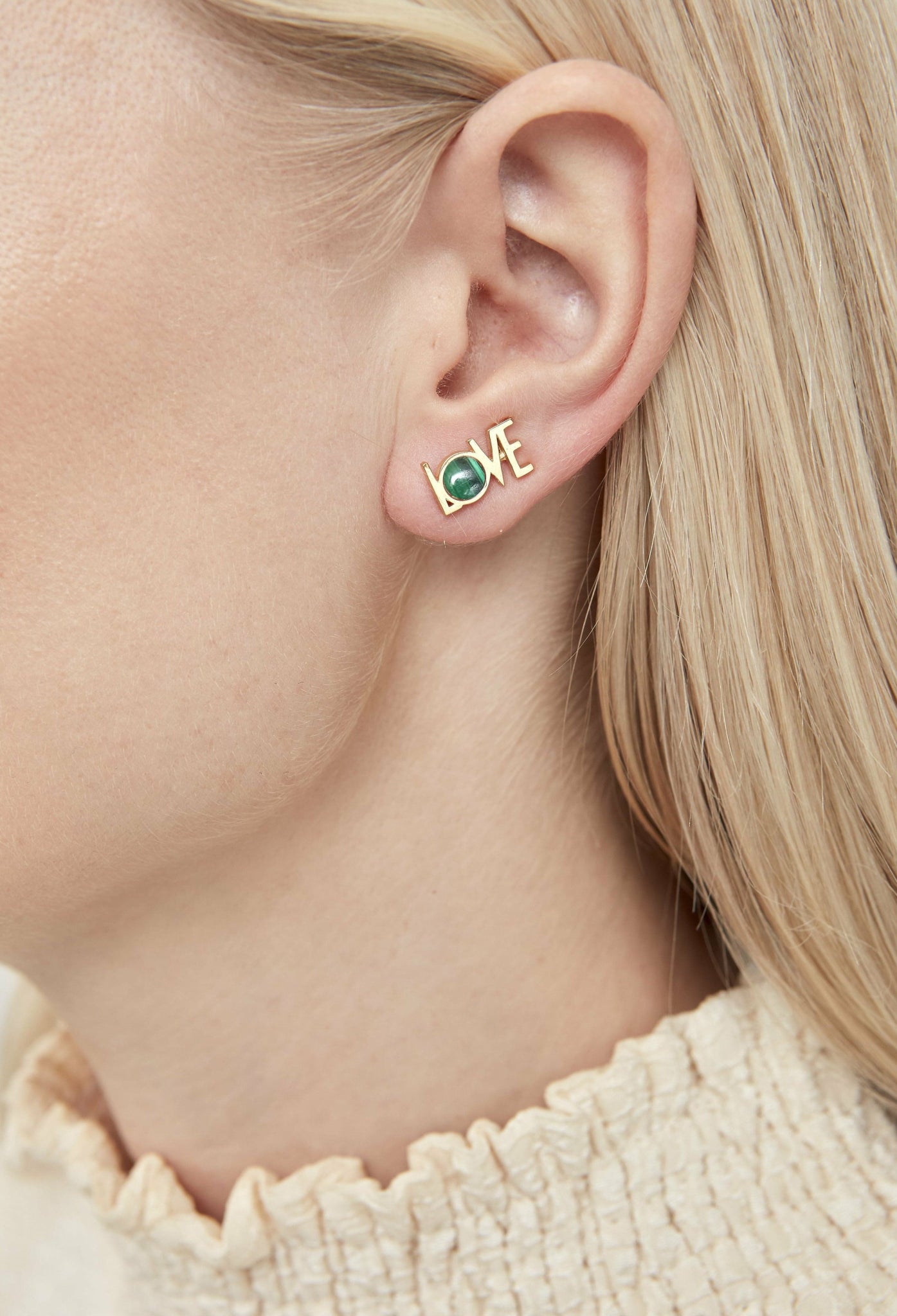 Design Letters Great Love Earrings Set of 2 18k Gold Plated, Malachite