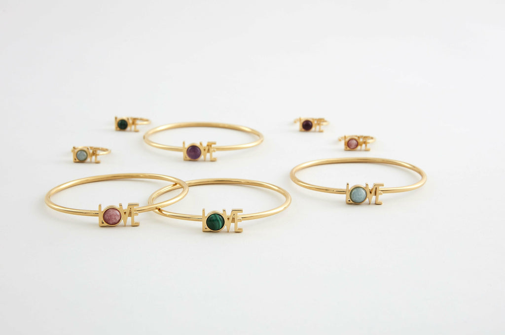 Design Letters Great Love Bangle 18k Gold Plated, Malachite Green