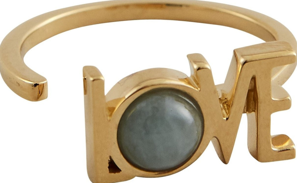 Design Letters Great Love Ring 18k Gold Plated, Aquamarine Blue