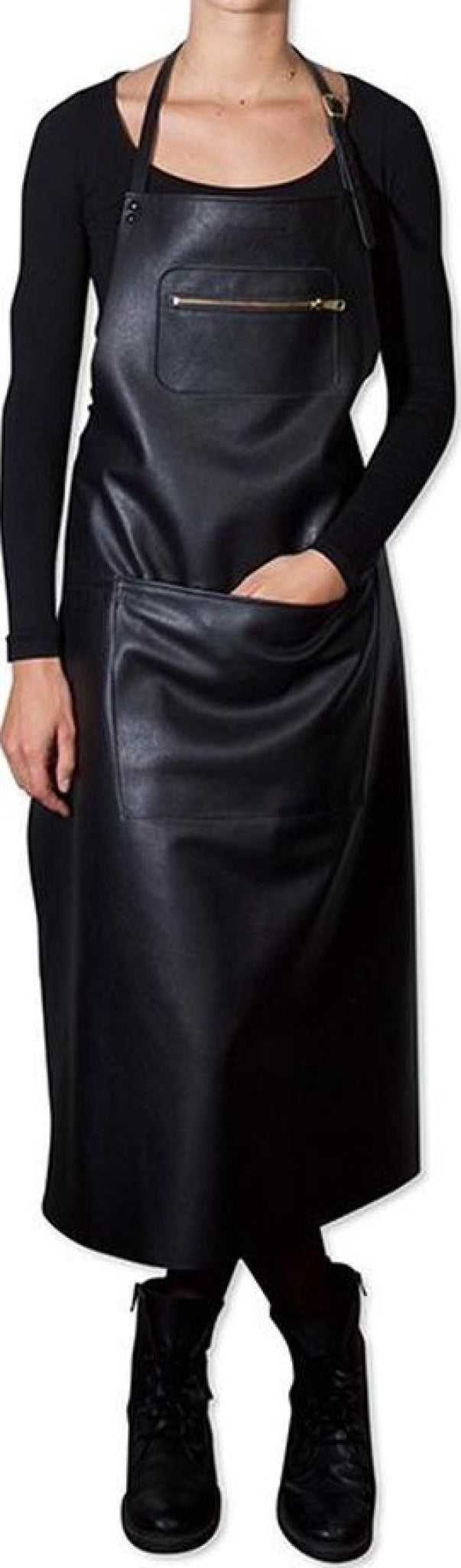 Dutchdeluxes apron in zipper style Classic leather extra long, black