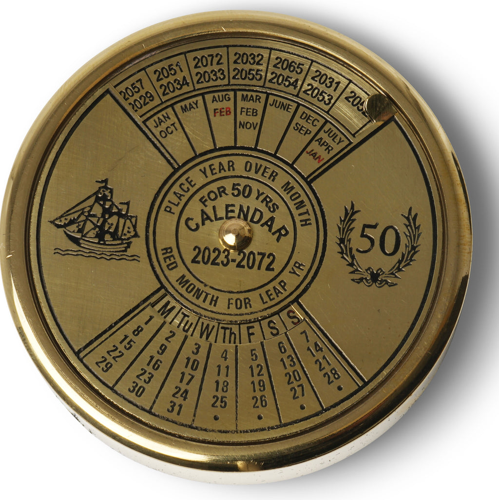 Authentic Models 50-year Pocket Calendar, Polished Brass