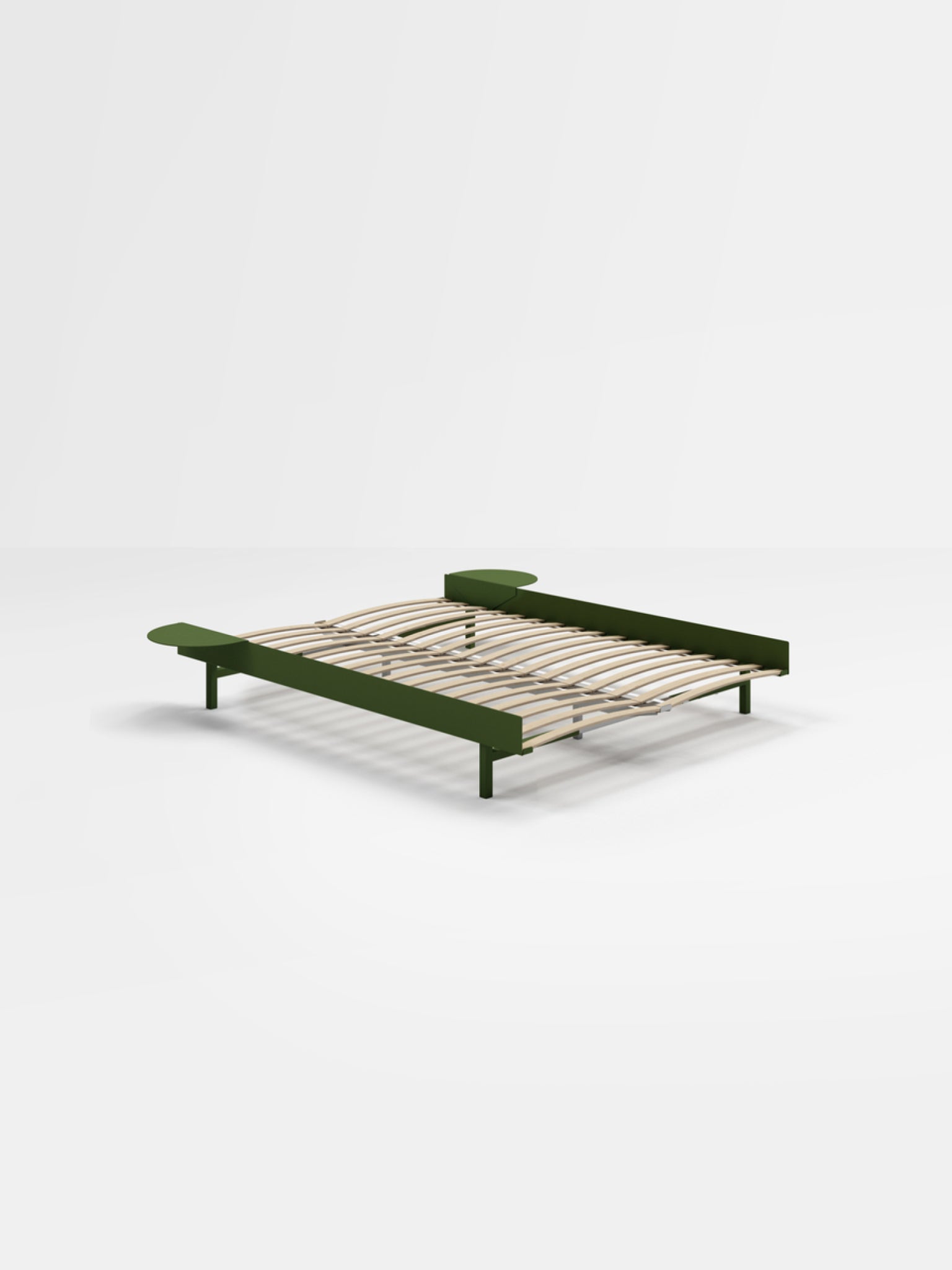 Moebe Bed, 140 Cm, Slats, 2x Side Table, Pine Green