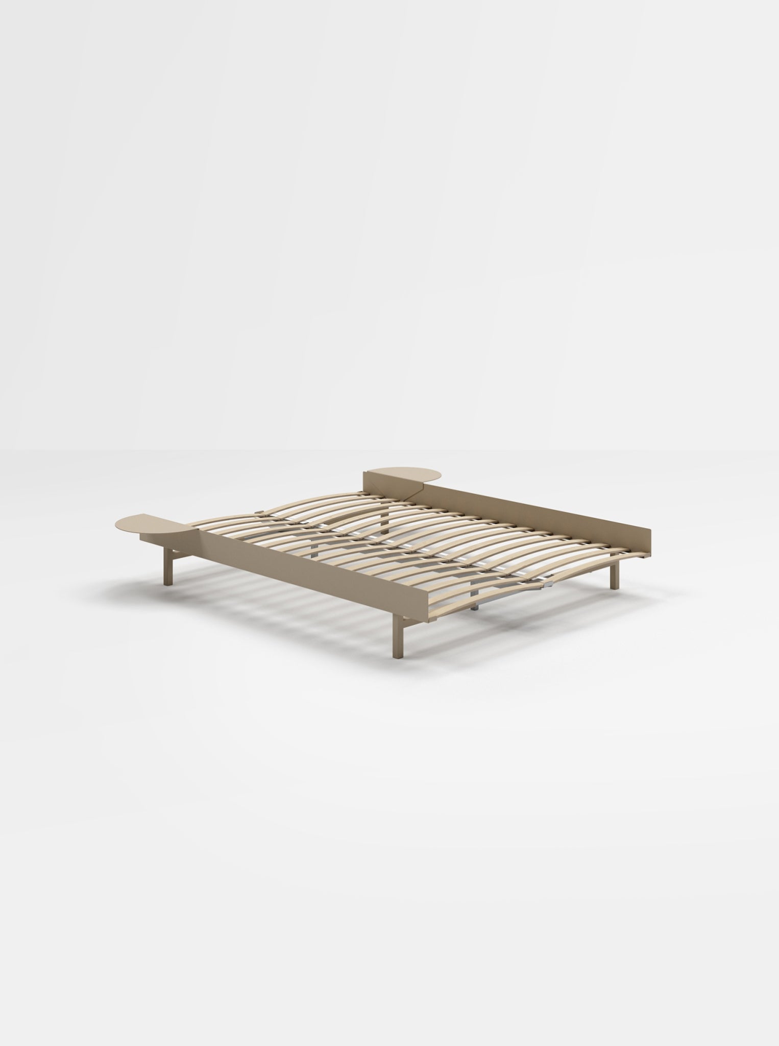 Minimalist Moebe Bed with Slats & 2 Bedside Tables, 140 cm Sand Finish