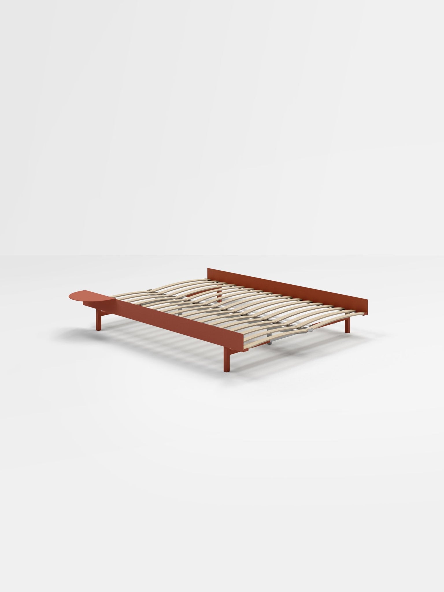 Moebe Bed, 150 Cm, Slats, 1x Side Table, Terracotta