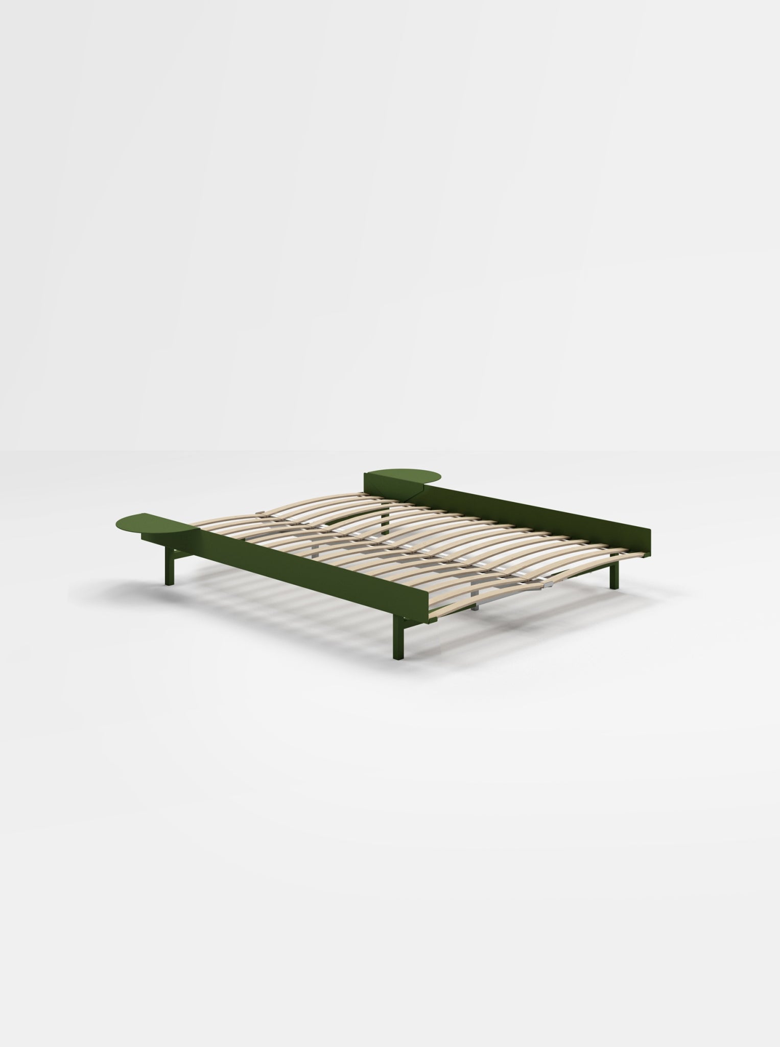 Moebe Bed, 150 Cm, Slats, 2x Side Table, Pine Green