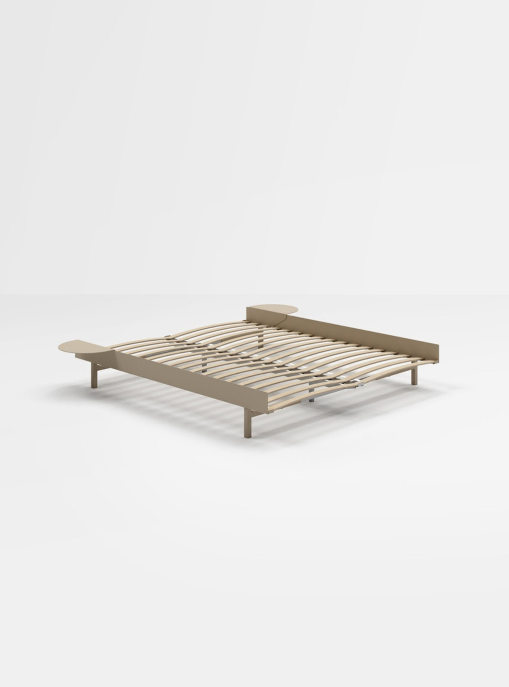 Minimalist Moebe Bed with Slats & Bedside Tables, 160 cm Sand Finish