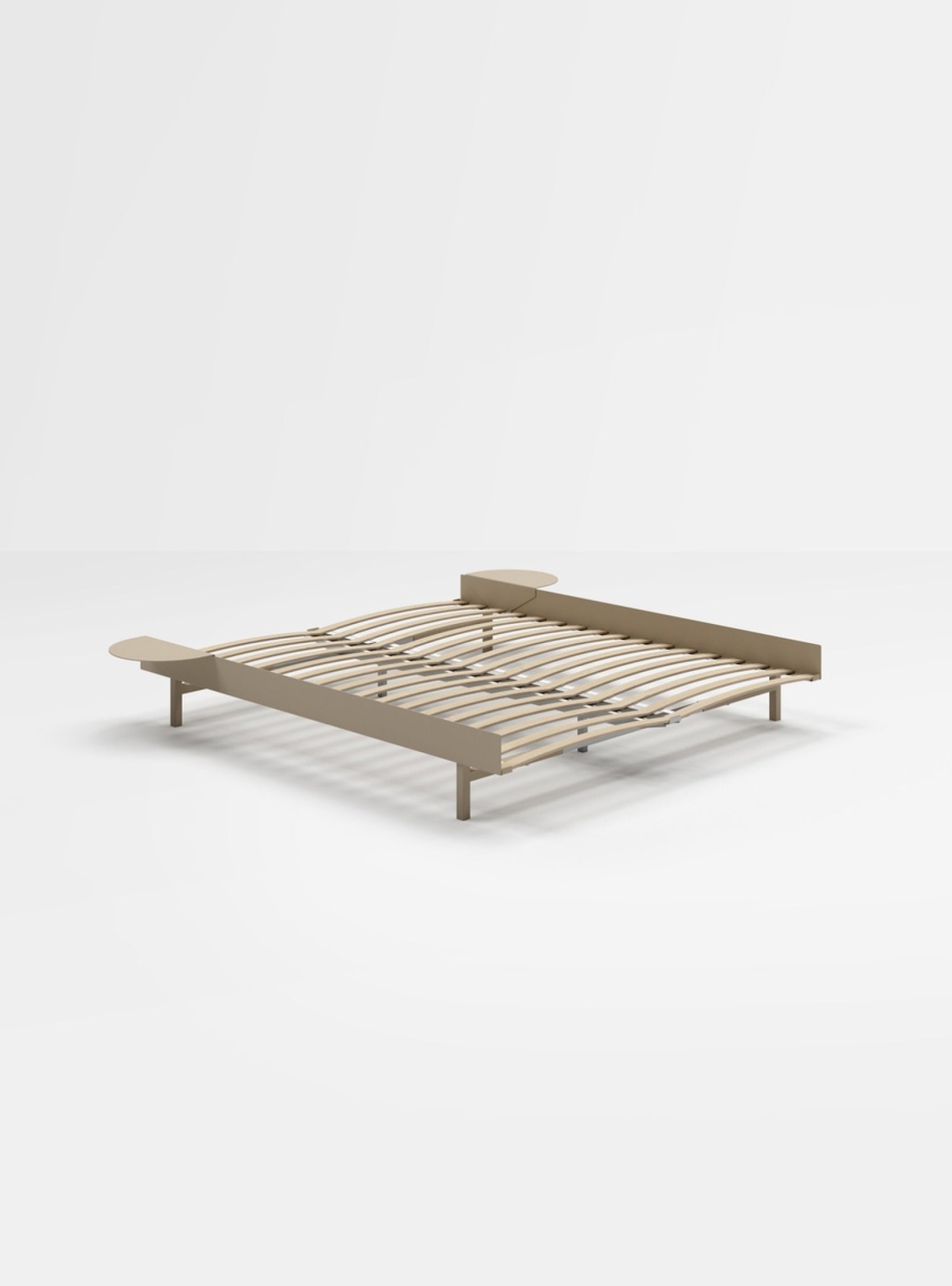 Minimalist Moebe Bed with Slats & Bedside Tables, 160 cm Sand Finish
