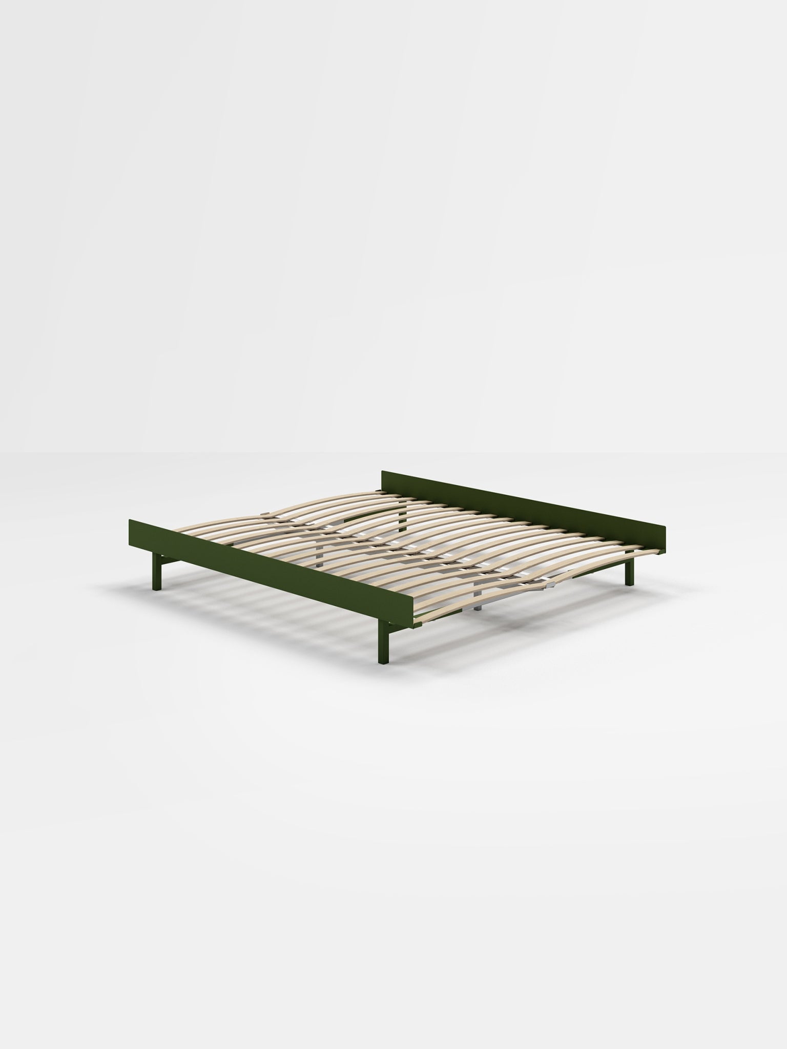 Minimalist Pine Green Moebe Bed with Slats - Adjustable 90-180 cm Frame