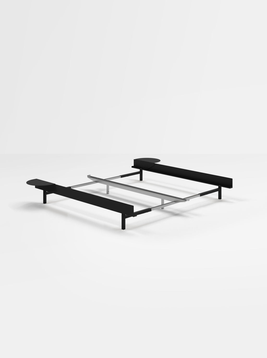 Minimalist Moebe Bed with 2 Black Bedside Tables, Adjustable 90-180 cm