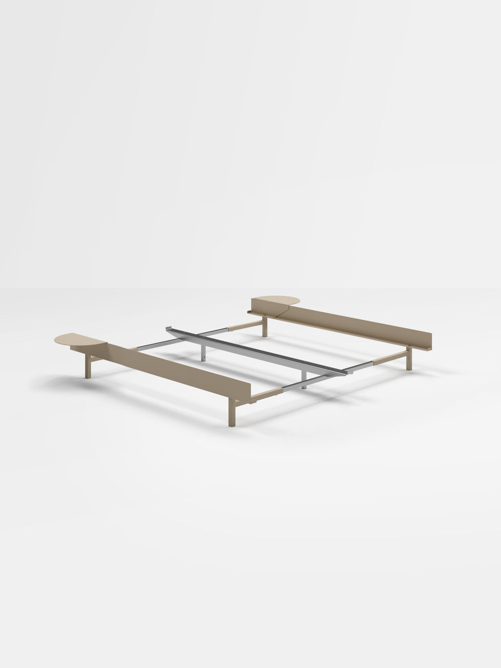 Minimalist Moebe Bed with 2 Bedside Tables, Adjustable 90-180 cm, Sand