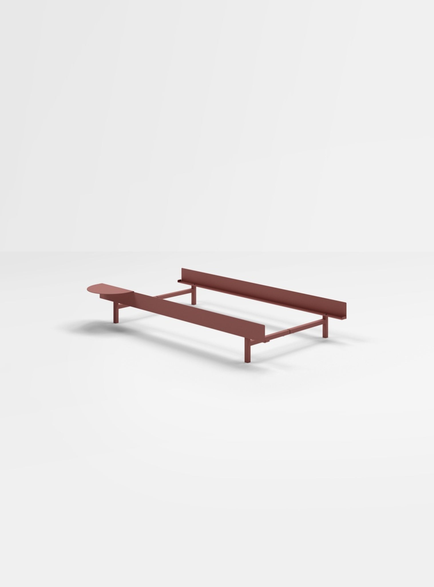 Minimalist Moebe Bed 90 cm with Bedside Table in Dusty Rose Steel Frame