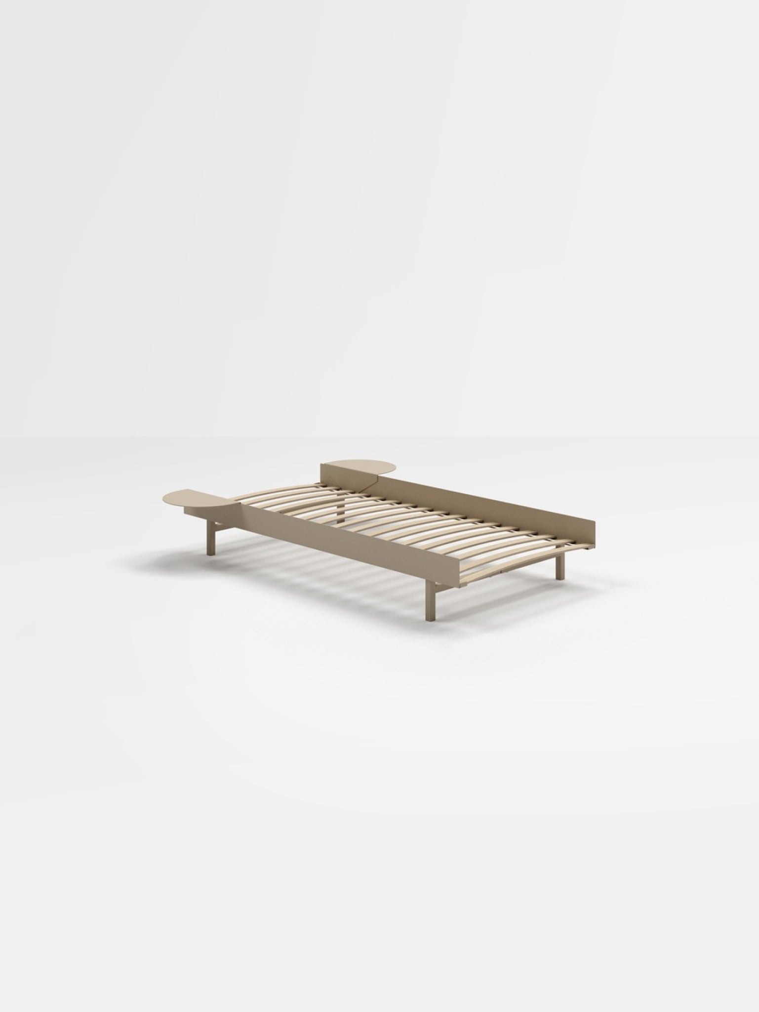 Minimalist Moebe Bed with Slats & Bedside Tables, Sand, 90 cm Steel Frame