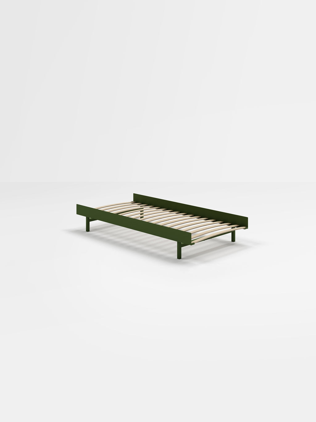 Minimalist Pine Green Moebe Bed 90 cm with Steel Frame and Slats