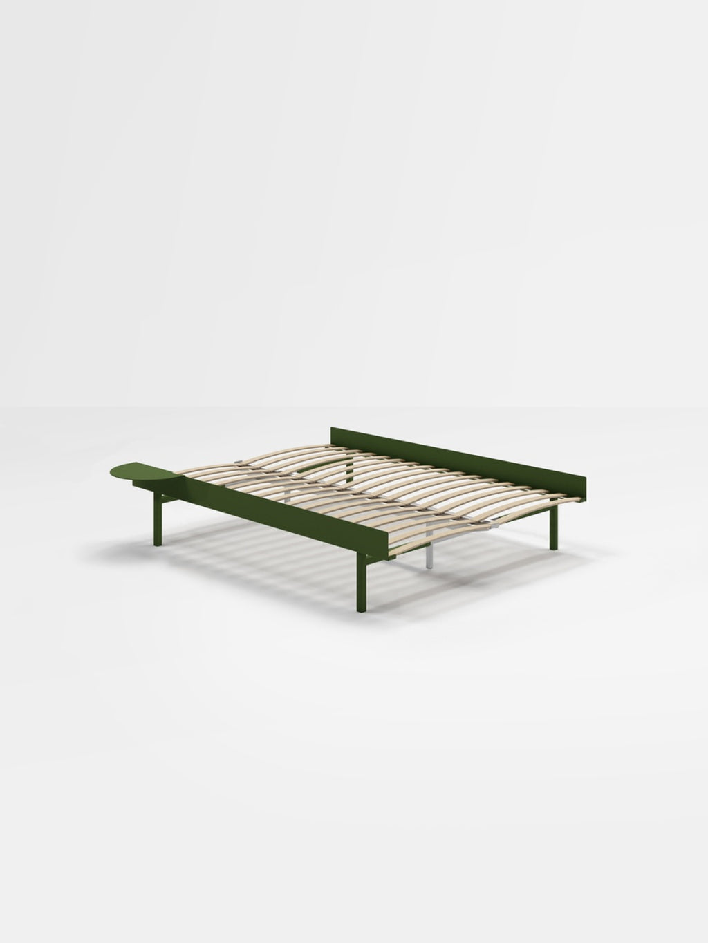 Moebe Bed, Tall Legs, 140 Cm, Slats, 1x Side Table, Pine Green