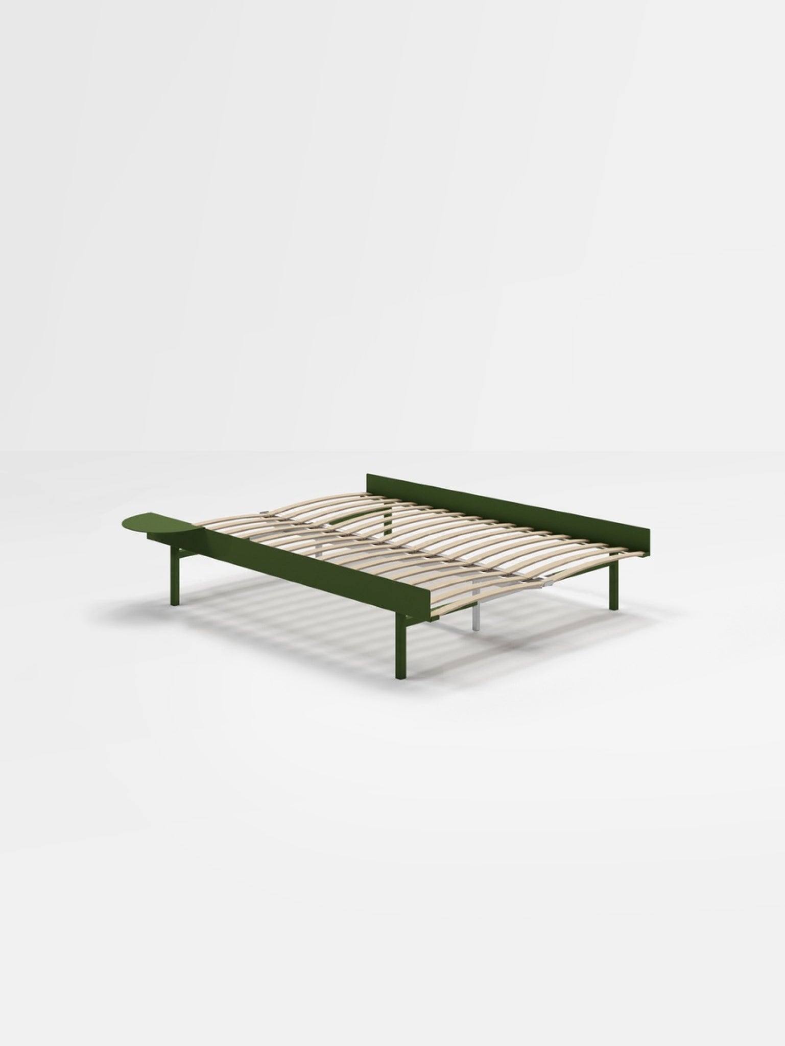 Moebe Bed, Tall Legs, 140 Cm, Slats, 1x Side Table, Pine Green