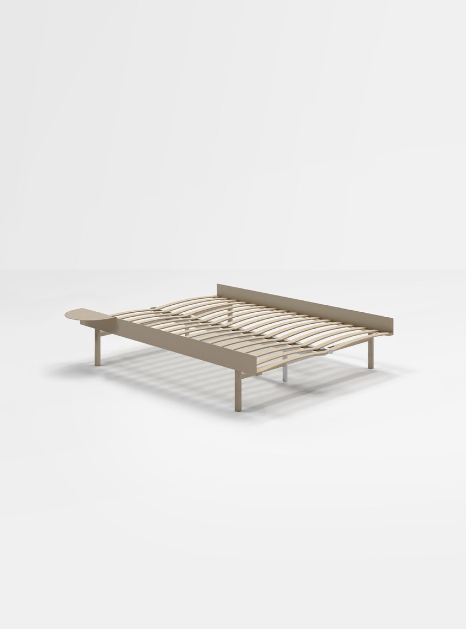 Moebe Bed, Tall Legs, 140 Cm, Slats, 1x Side Table, Sand