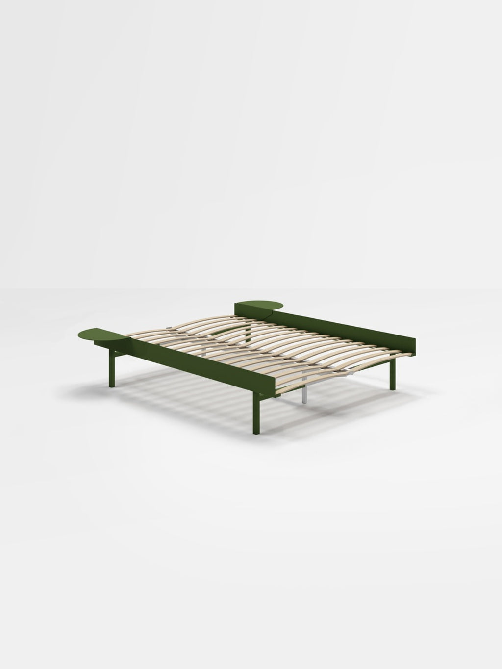 Moebe Bed, Tall Legs, 140 Cm, Slats, 2x Side Table, Pine Green