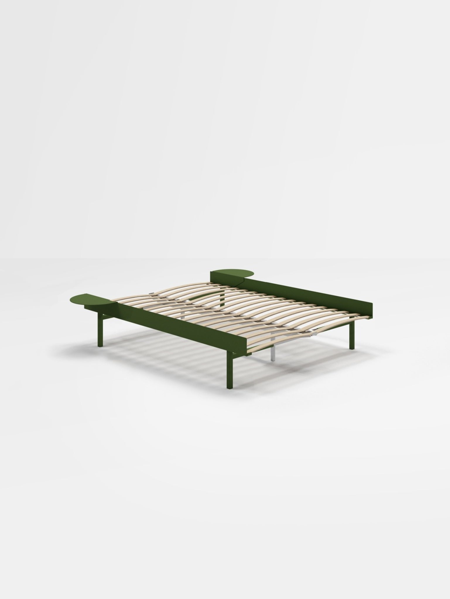 Moebe Bed, Tall Legs, 140 Cm, Slats, 2x Side Table, Pine Green