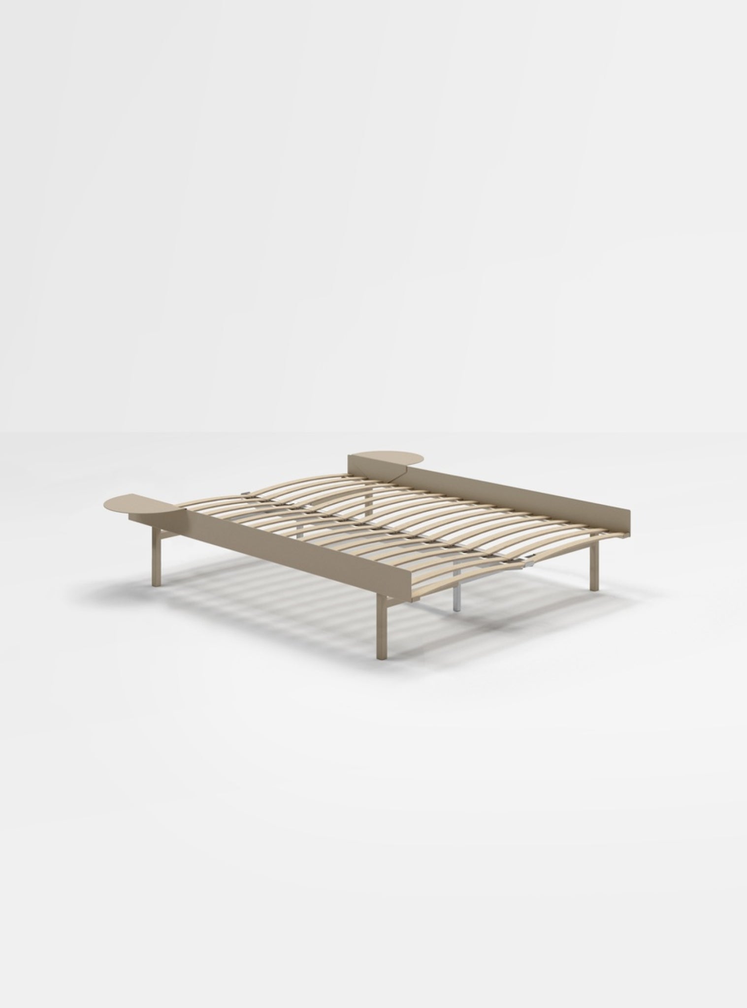 Moebe Bed, Tall Legs, 140 Cm, Slats, 2x Side Table, Sand